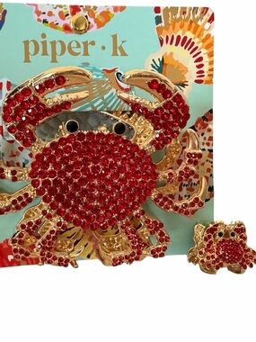 Piper•k Red Crystal Crab Hair Clip Set